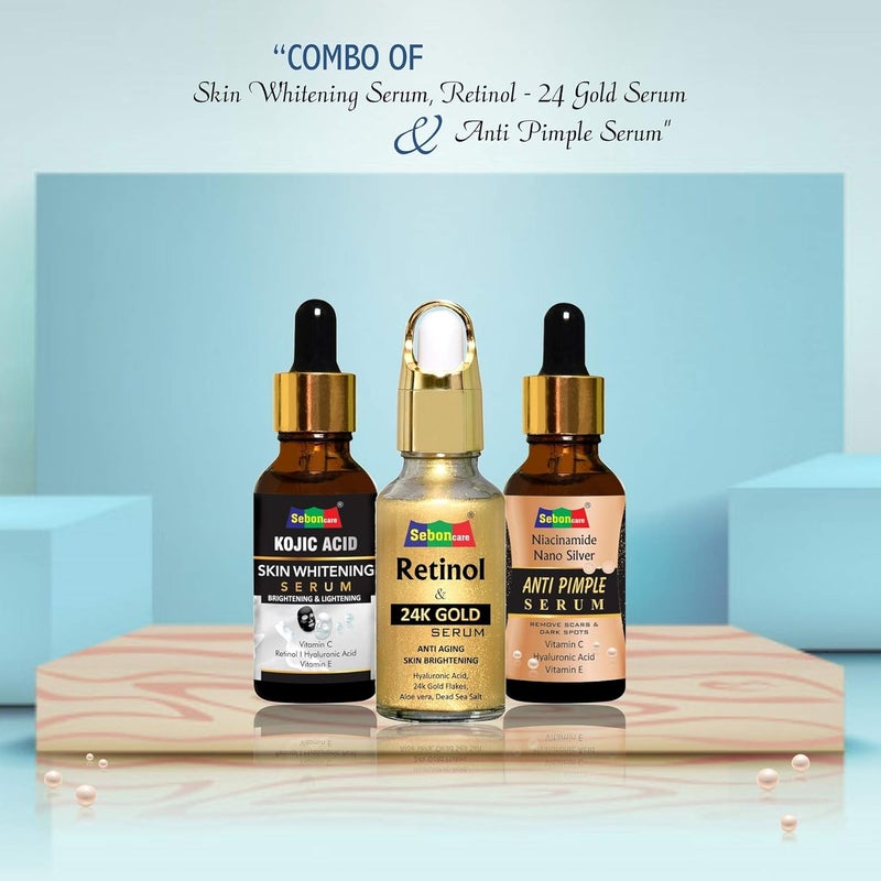 SebonCare Vitamin C Serum for Face Whitening Retinol 24K Gold Face Serum and Anti Pimple Serum Combo for Wrinkle Control Acne Control Face Whitening - Image 2