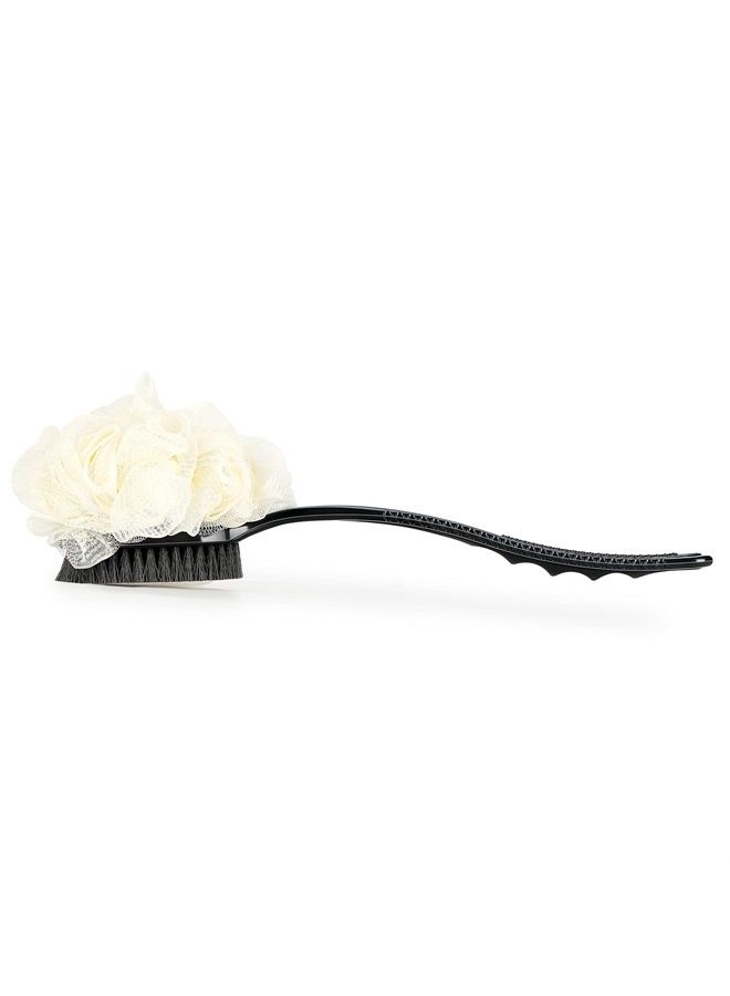 HONOMA Shower Body Brush with Bristles and Loofah,Back Scrubber Bath Mesh Sponge with Curved Long Handle for Skin Exfoliating Bath, Massage Bristles Suitable for Wet or Dry, Men and Women (Black) - Image 2