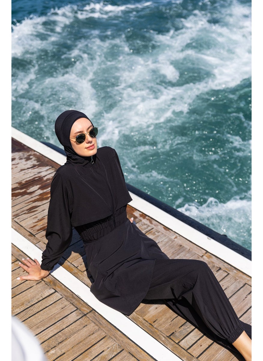 Remsa Mayo Remsa Swimsuit Remsa Jumpsuit Sports Parachute Fully Covered Hijab Swimsuit R101 Black  - Image 3