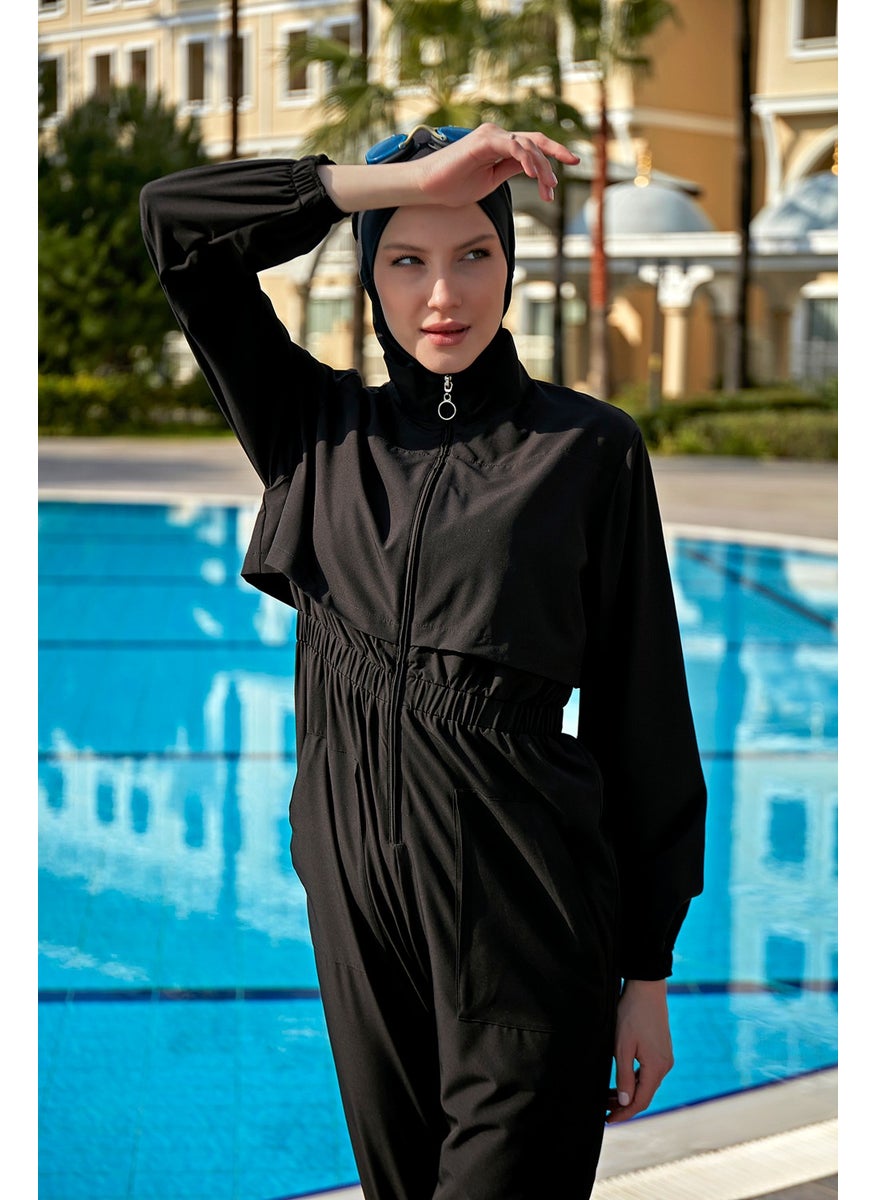 Remsa Mayo Remsa Swimsuit Remsa Jumpsuit Sports Parachute Fully Covered Hijab Swimsuit R101 Black  - Image 2