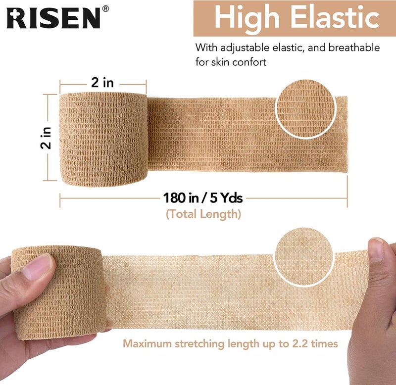 Risen Cohesive Bandage 2 x 5 Yards 6 Rolls Self Adherent Wrap Medical Tape Adhesive Flexible Breathable First Aid Gauze Ideal for Stretch Athletic - Image 3
