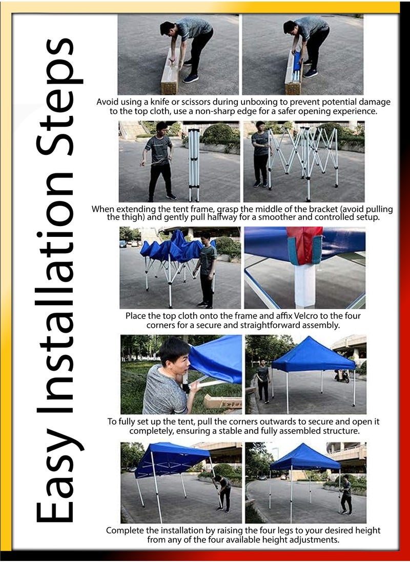 DBLEW - 3x3 Meter Steel Frame Ground Tent for Outdoor Events Parties Markets Exhibitions Beach Picnics Camping Catering Advertising Gardens Pavilion Gazebo Stand Waterproof UV Protected Canopy Shelter Shade - Image 1