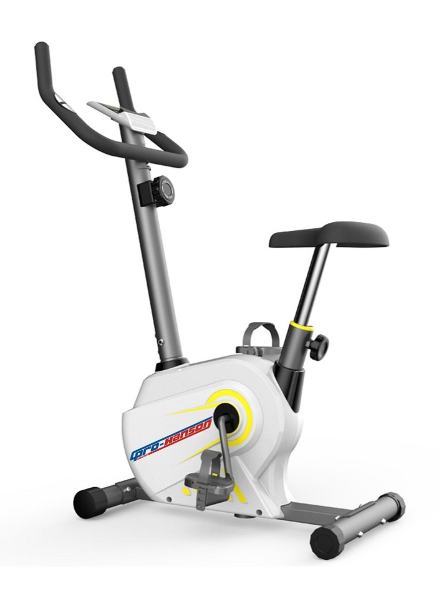 Magnetic Exercise Bike With Hand Pulse, 100 KG - White/Yellow