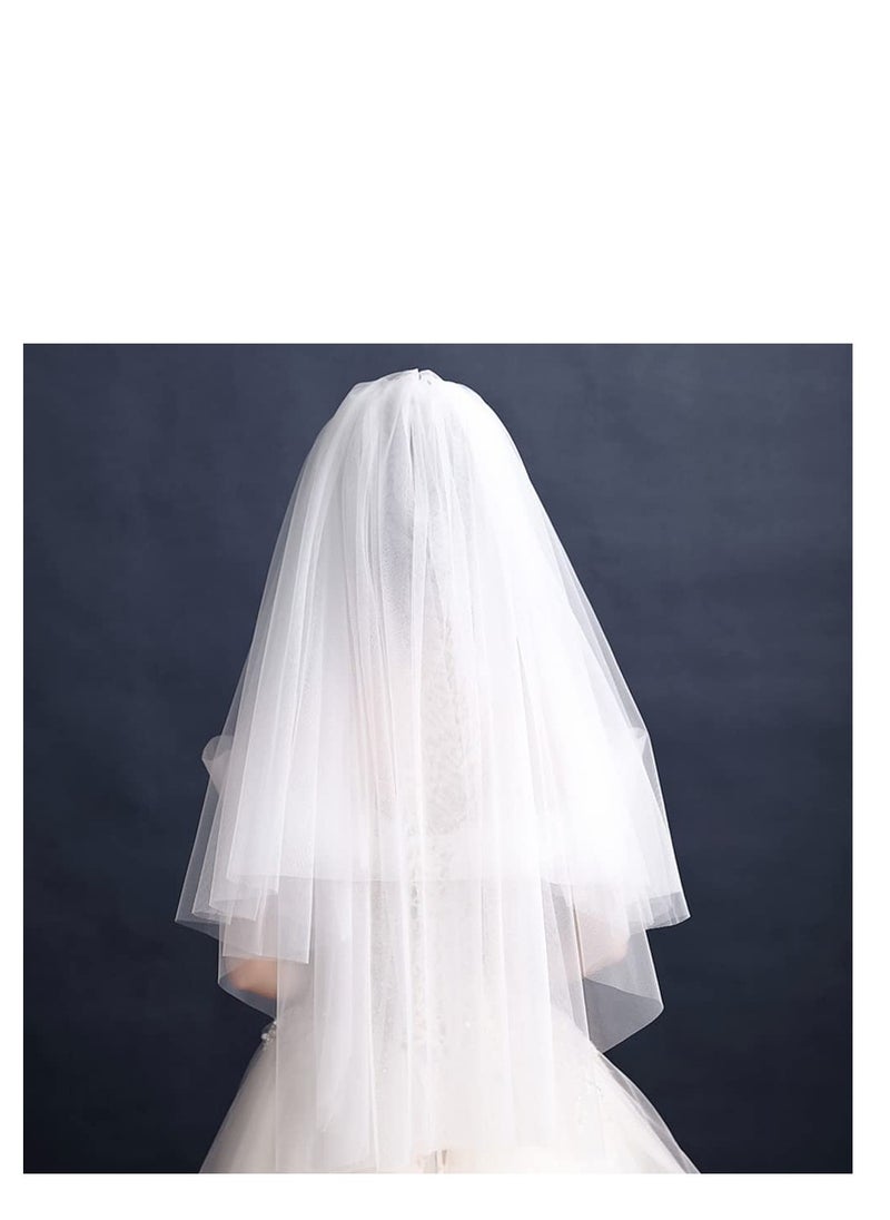 SYOSI Bridal Veil Wedding Vails Women's Simple White Ivory Tulle Short Veils With Comb for Brides Shower Bachelorette Hen Party Chucky Costume Dress Up Gift (White)  - Image 5
