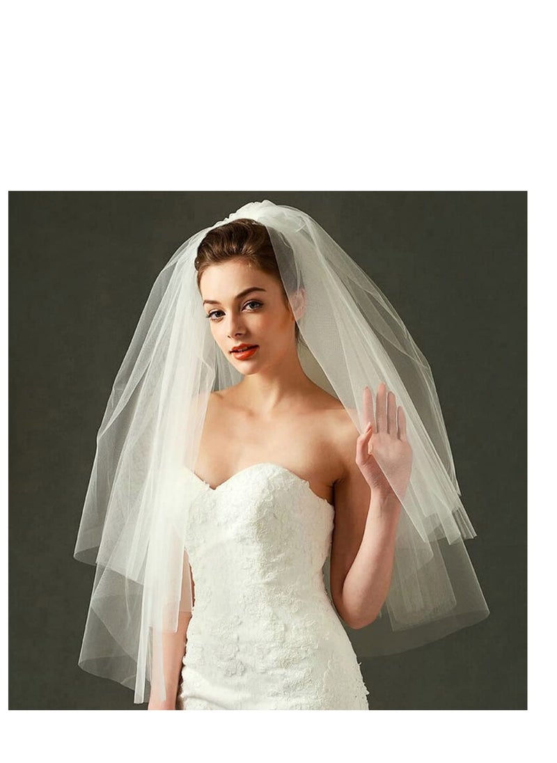 SYOSI Bridal Veil Wedding Vails Women's Simple White Ivory Tulle Short Veils With Comb for Brides Shower Bachelorette Hen Party Chucky Costume Dress Up Gift (White)  - Image 1