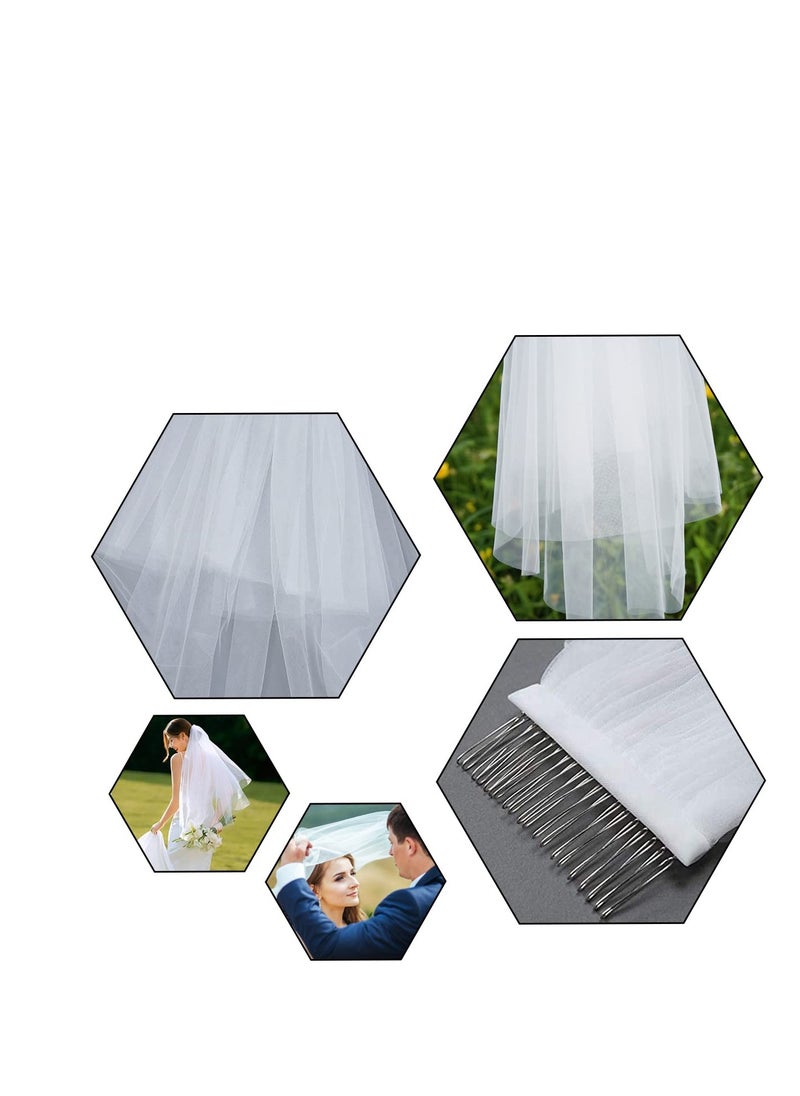 SYOSI Bridal Veil Wedding Vails Women's Simple White Ivory Tulle Short Veils With Comb for Brides Shower Bachelorette Hen Party Chucky Costume Dress Up Gift (White)  - Image 3