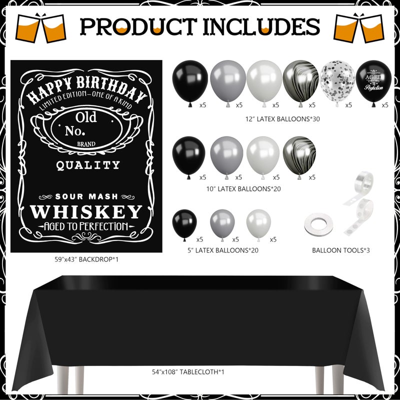 BORAMDO Whiskey Birthday Decorations for Men Aged to Perfection Birthday Party Supplies with Backdrop Tablecloth Whiskey Bar Banner Balloon Garland Poster for Men Adult Beer Party Decor - Image 3