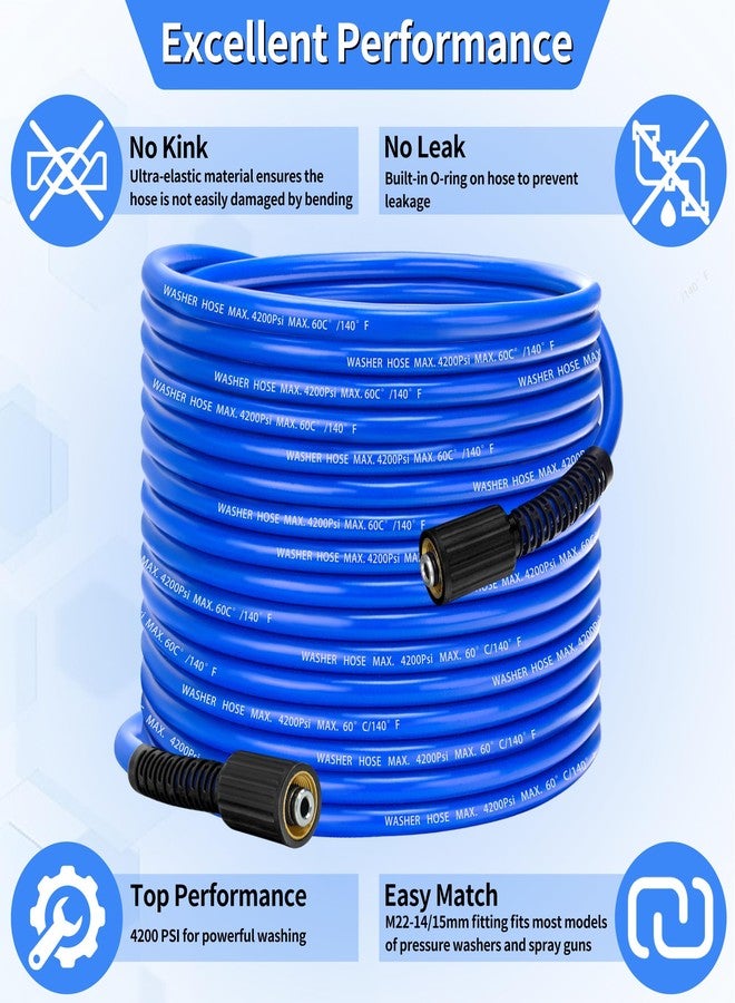 VIHEG Pressure Power Washer Hose 30 FT x 1/4", Super Flexible Kink Resistant Car Washer Replacement with M22 Fittings & 3/8" Quick Connect Adapters for Ryobi Troy Bilt Flexzilla Greenworks & More, 4200PSI - Image 2