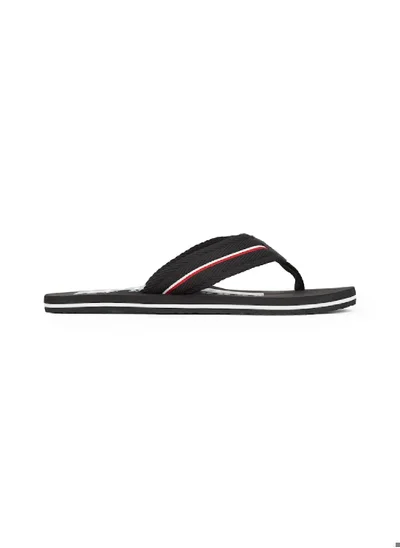 TOMMY HILFIGER Men's Signature Tape Webbing Flip-Flops - Polyester, Black