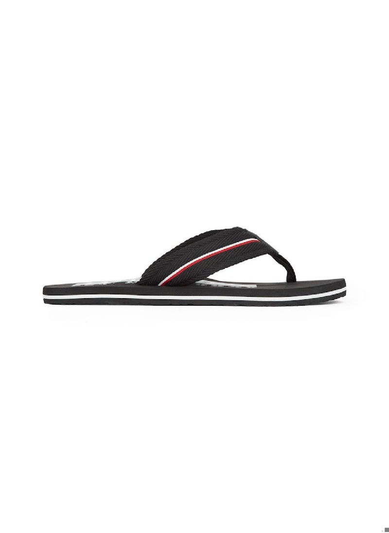 TOMMY HILFIGER - Men's Signature Tape Webbing Flip-Flops - Polyester, Black - Image 1