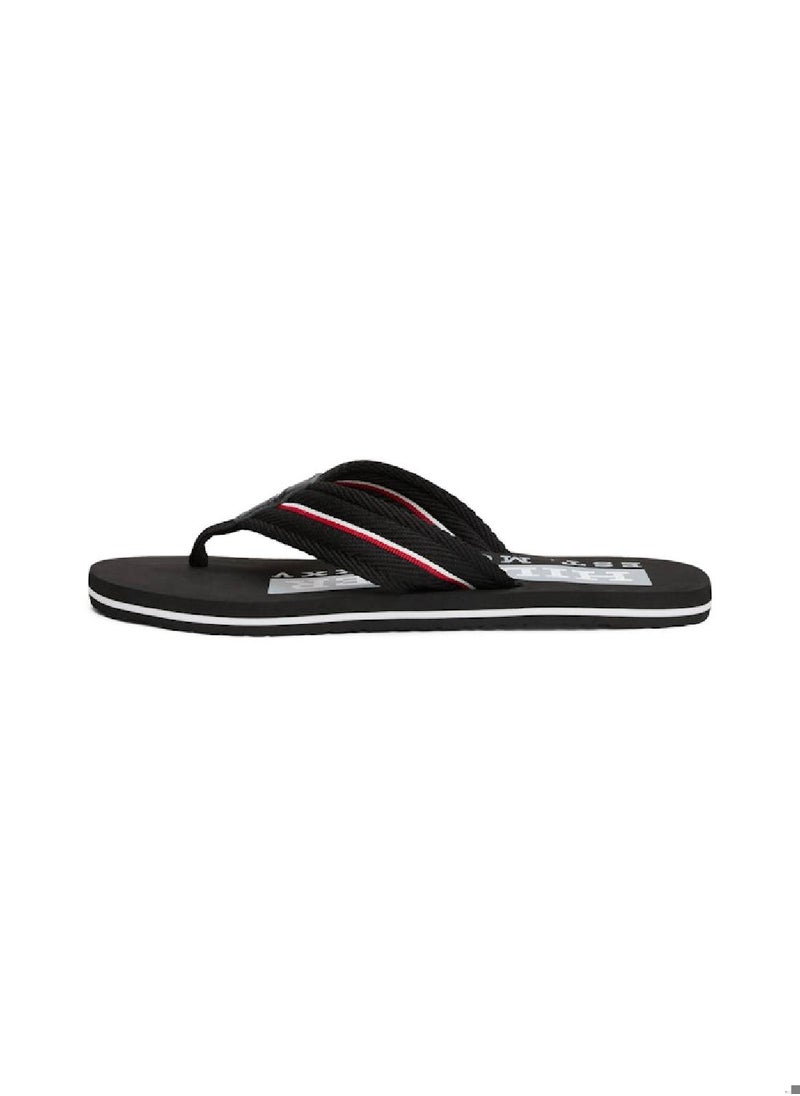 TOMMY HILFIGER - Men's Signature Tape Webbing Flip-Flops - Polyester, Black - Image 1