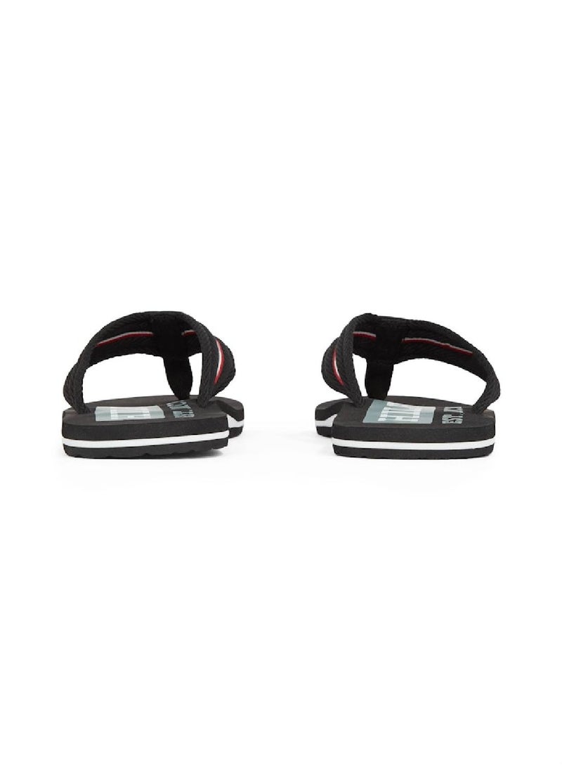 TOMMY HILFIGER - Men's Signature Tape Webbing Flip-Flops - Polyester, Black - Image 1