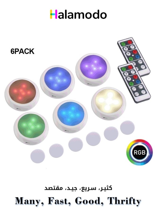 Generic 6pcs LED Closet Lights Wireless Motion Sensor Puck Light Battery Operated Puck Lights with Remote Dimmer Under Cabinet Counter Lighting for Kitchen Wardrobe Bedroom  - Image 1