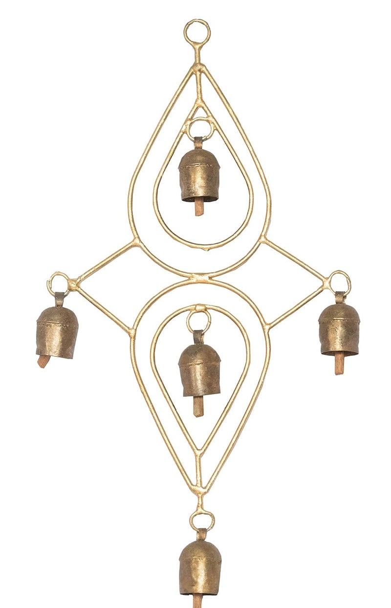 Ethnics of Kutch Ethnics of Kutch Hand Made Metal Bells Wrought Iron CopperZinc Coated Home Dcor Chimes Cow Bell Double Drop 5 Bells 36 cms Length Colour Copper BEL0093 - Image 1