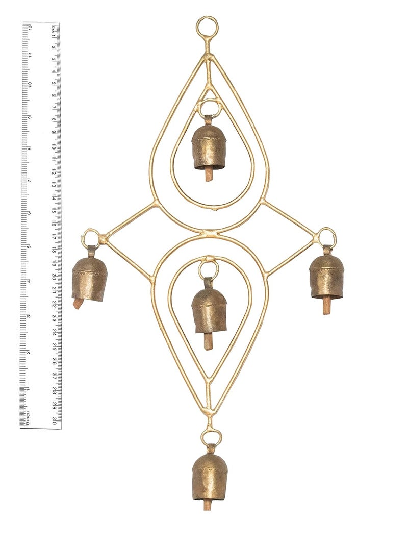 Ethnics of Kutch Ethnics of Kutch Hand Made Metal Bells Wrought Iron CopperZinc Coated Home Dcor Chimes Cow Bell Double Drop 5 Bells 36 cms Length Colour Copper BEL0093 - Image 4