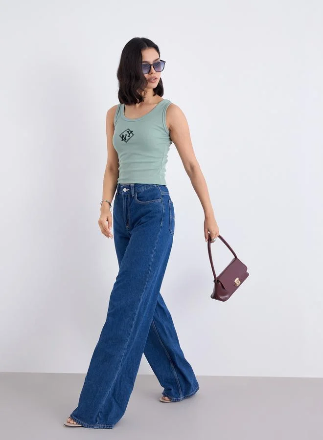 Styli Styli Green Fitted Embroidered Tank