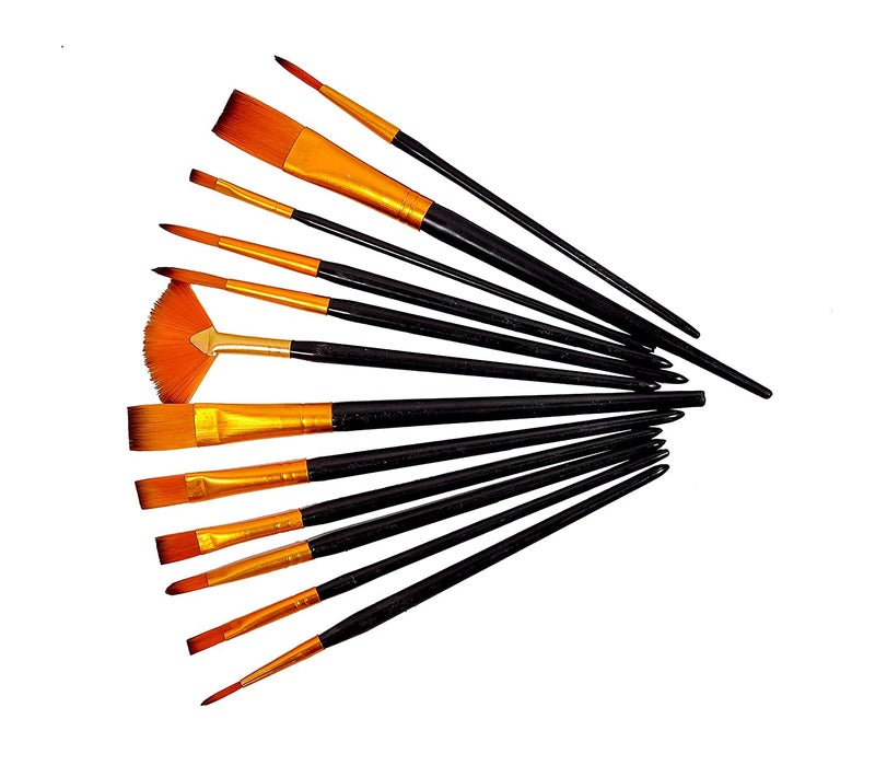 Universal Hub Painting Brushes Set of 12 Professional Round Pointed Tip Nylon Hair Artist Acrylic Paint Brush for Acrylic/Watercolor/Oil Painting with Zipper Pauch, Black - Image 3