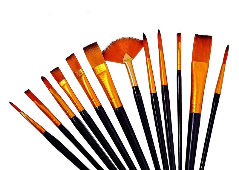 Universal Hub Painting Brushes Set of 12 Professional Round Pointed Tip Nylon Hair Artist Acrylic Paint Brush for Acrylic/Watercolor/Oil Painting with Zipper Pauch, Black - Image 4