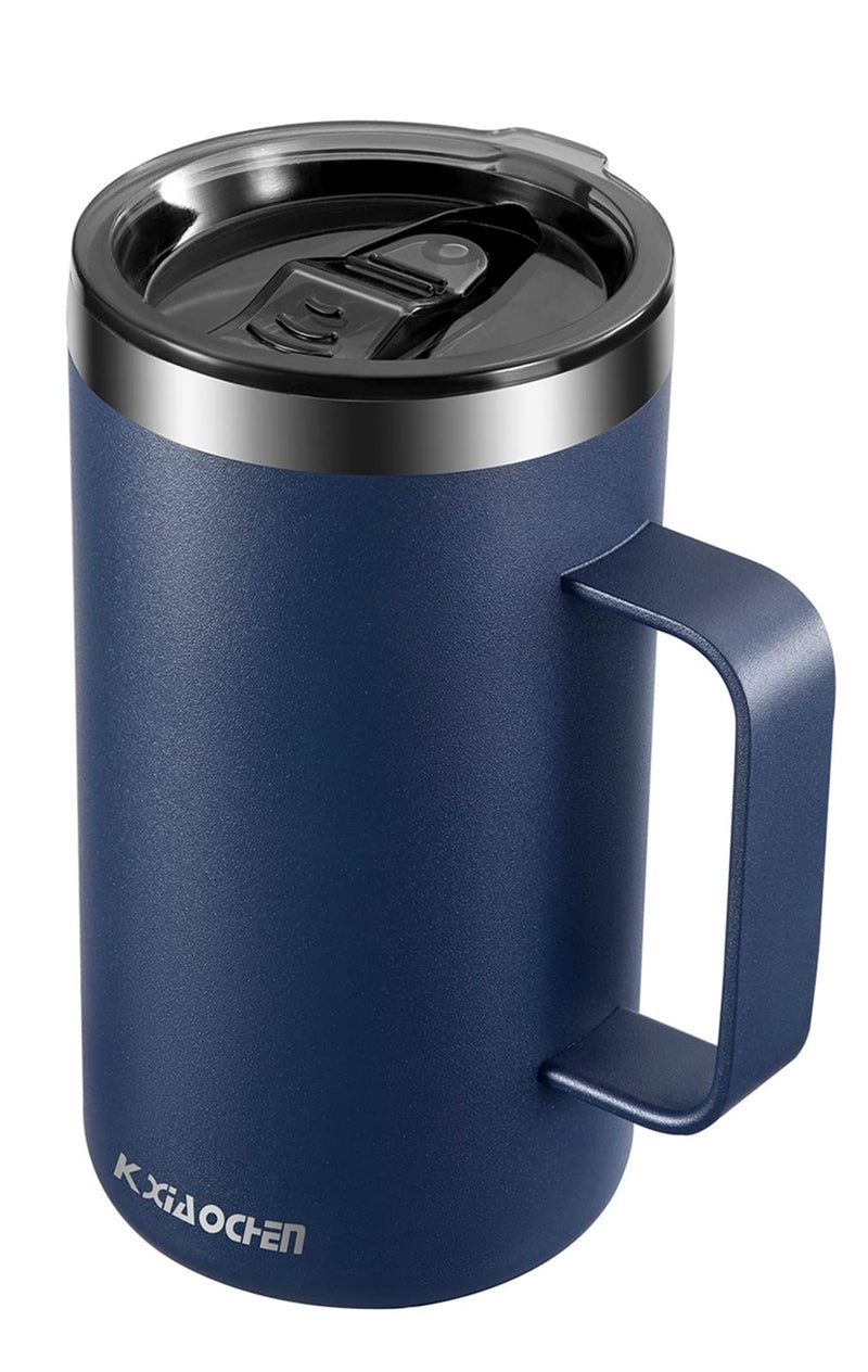 KXIAOCHEN 20oz Insulated Coffee Mug with Lid, Stainless Steel Coffee Cup, Double Wall Vacuum Coffee Tumbler with Handle, Premium Thermal Travel Coffee Mug (Navy Blue) - Image 1