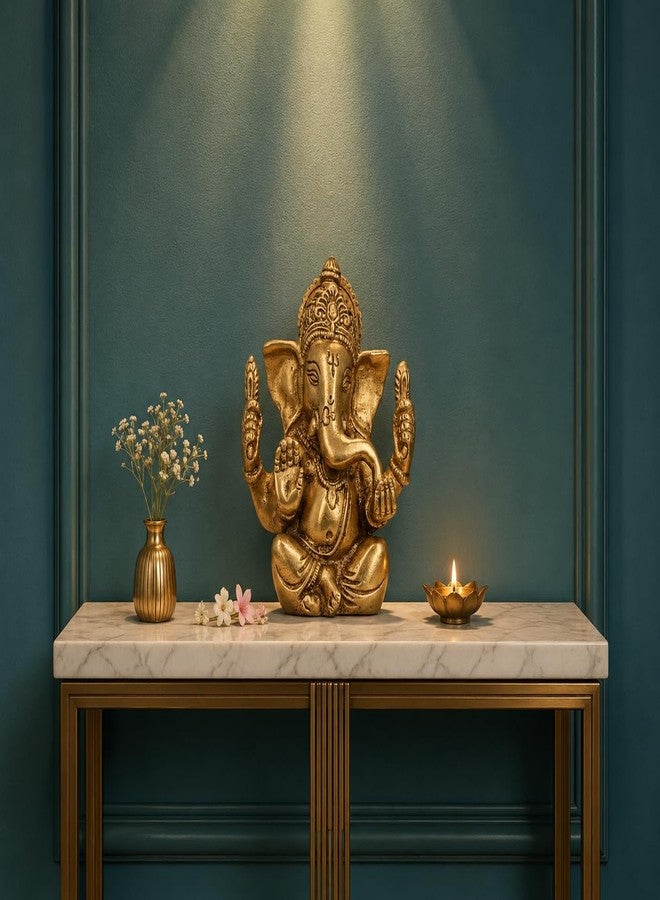Artvarko Brass Lord Ganesha Ganpati Religious Statue Idol Ganesh Murti Home Decor for Puja Size - Height 4.5 Inches - Image 1