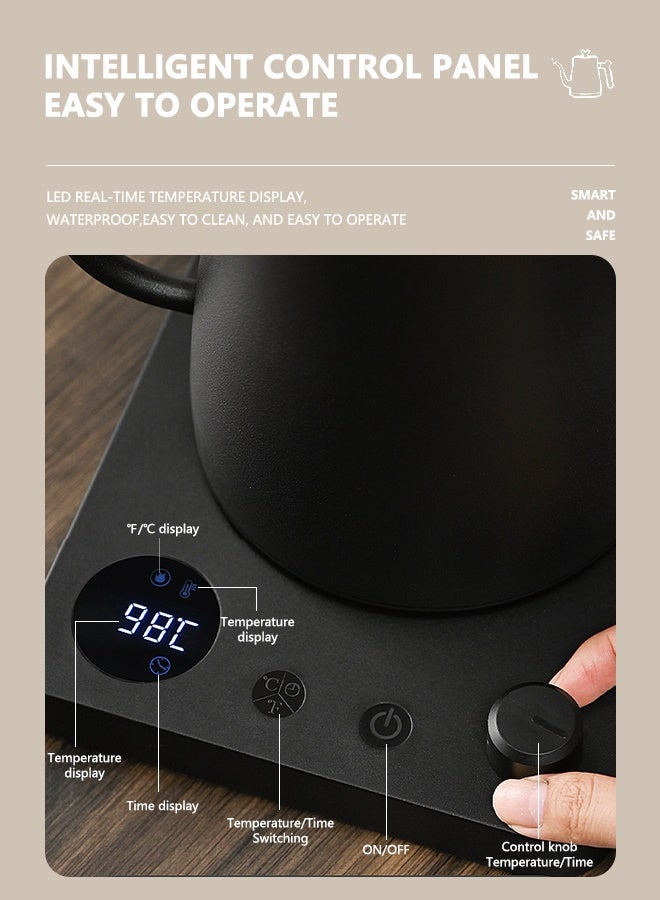 1000ML Electric Kettles with Gooseneck,304 Stainless Steel Coffee and Tea Pot,Multifunctional Rapid Heating Electric Kettle,Handle Knob Temperature Adjustment with Digital Display Temperature Automa - Image 5