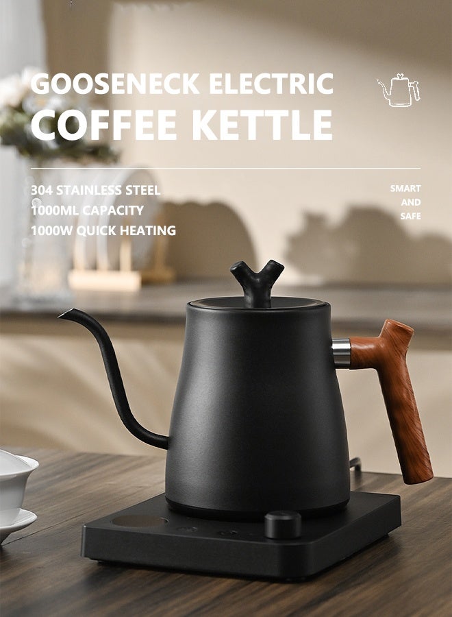 1000ML Electric Kettles with Gooseneck,304 Stainless Steel Coffee and Tea Pot,Multifunctional Rapid Heating Electric Kettle,Handle Knob Temperature Adjustment with Digital Display Temperature Automa - Image 1