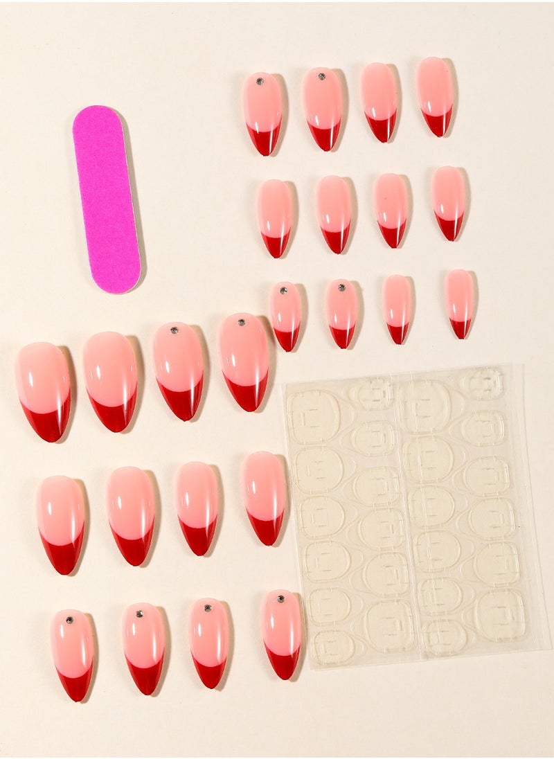 KHAJUL 24-Piece Red Fake Nails with Rhinestone Include Jelly Stickers and Nail File, Almond Shaped for Women  - Image 5