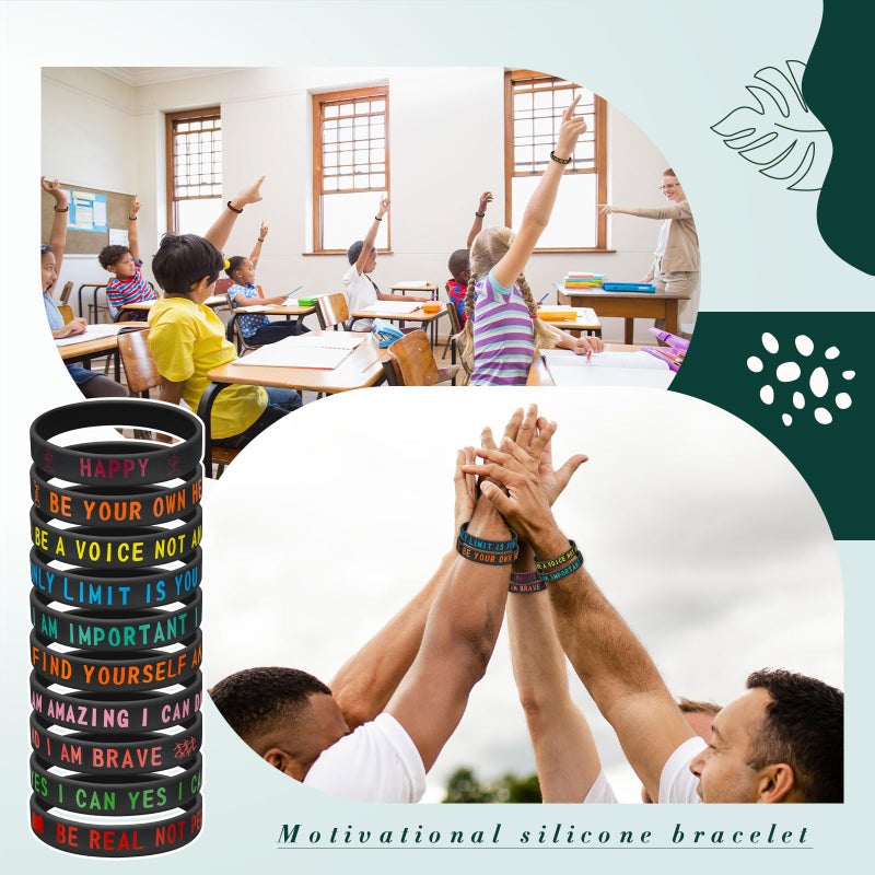 Hotop 300 Pcs Motivational Rubber Bracelets Bulk Stretch Silicone Inspirational Bracelets Bulk Rubber Wristbands with Quotes for Men Women Adults Party Favors Gifts, 10 Designs(Colorful) - Image 3