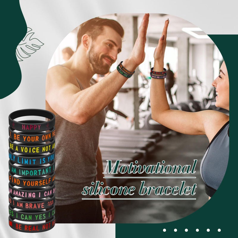 Hotop 300 Pcs Motivational Rubber Bracelets Bulk Stretch Silicone Inspirational Bracelets Bulk Rubber Wristbands with Quotes for Men Women Adults Party Favors Gifts, 10 Designs(Colorful) - Image 5