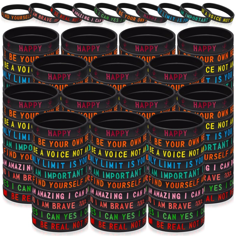 Hotop 300 Pcs Motivational Rubber Bracelets Bulk Stretch Silicone Inspirational Bracelets Bulk Rubber Wristbands with Quotes for Men Women Adults Party Favors Gifts, 10 Designs(Colorful) - Image 1