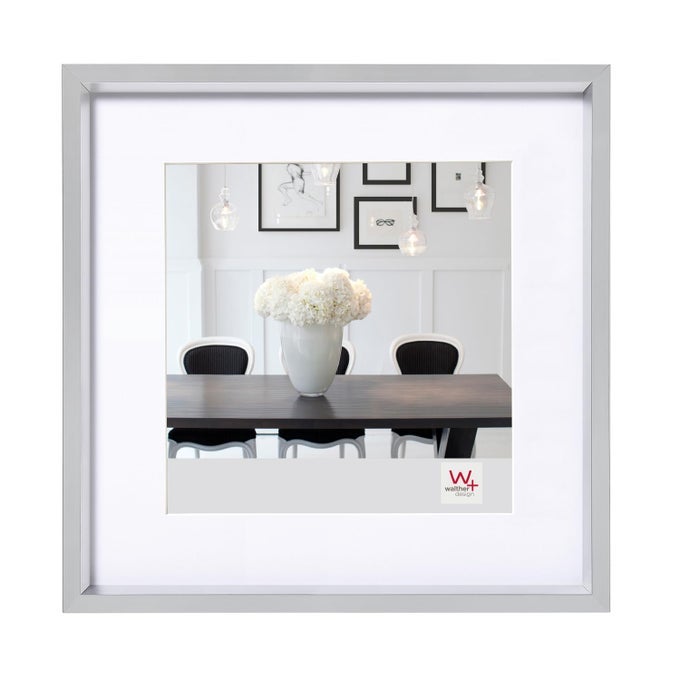 PICTURE FRAME SILVER 20 X 20 CM WITH PASSEPARTOUT STEEL STYLE PLASTIC FRAME ES220S