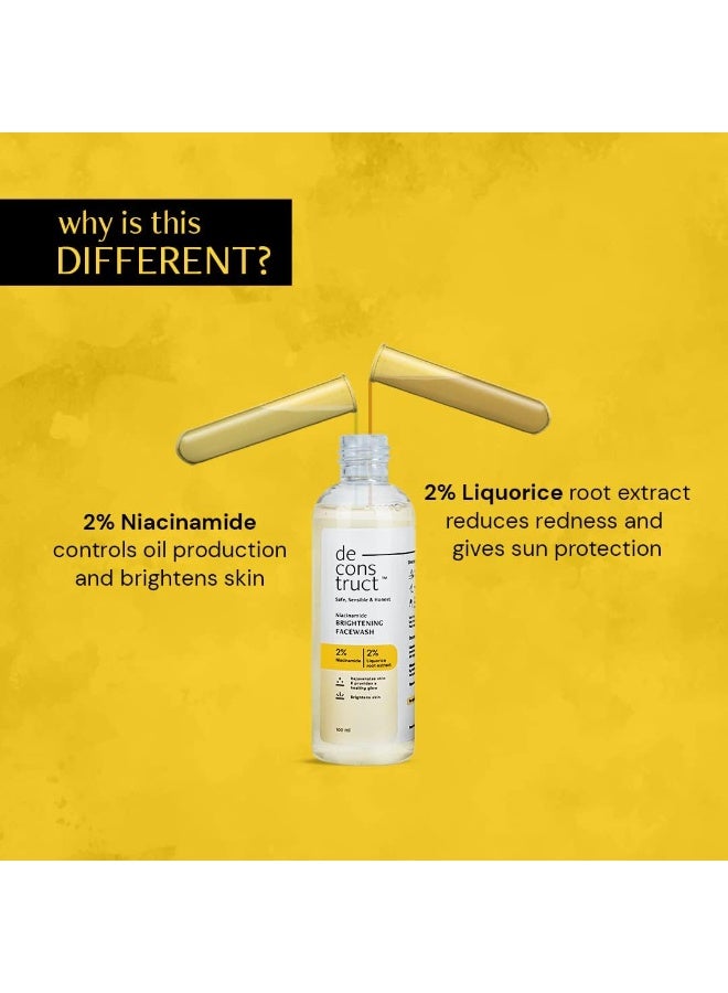 Deconstruct Niacinamide Brightening Face Wash | 2% Niacinamide+2% Liquorice Root Extract | Fragrance-free Face Wash for Tan Removal & Glowing Skin | pH Balanced & SLS & Paraben Free | 100 ml - Image 2
