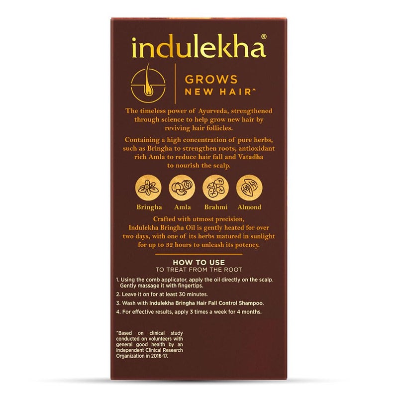 INDULEKHA زيت الشعر الأيورفيدي إندوليكا برينغا 100 مل للتحكم في تساقط الشعر ونمو الشعر مع زجاجة تطبيق مشط زيت جوز الهند للرجال والنساء - Image 2