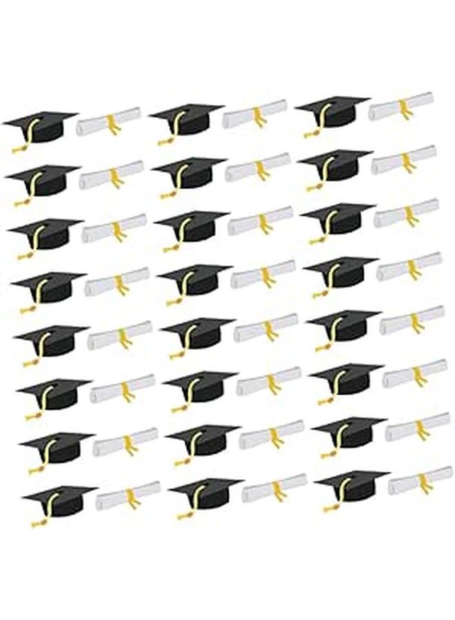 Graduation Cap Confetti 100 Pieces Gold Silver Black Class Of 2025 Party Table Scatter Decoration - Image 1