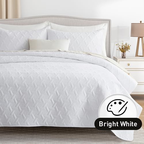 Lavsiry White Queen Size Quilt Bedding Set with Pillow Shams, Summer Lightweight Bedspread Coverlet, Soft Quilted Blanket Thin Comforter for All Seasons - Image 2