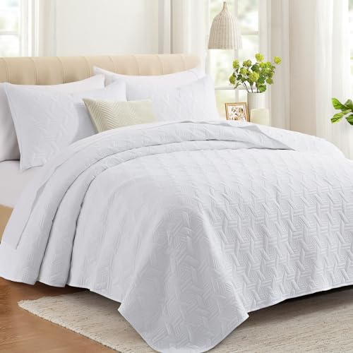 Lavsiry White Queen Size Quilt Bedding Set with Pillow Shams, Summer Lightweight Bedspread Coverlet, Soft Quilted Blanket Thin Comforter for All Seasons - Image 1