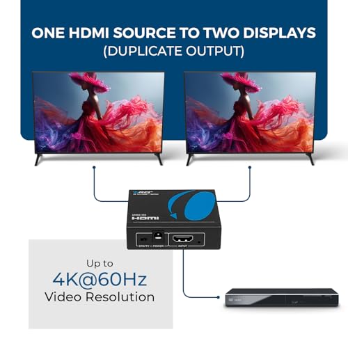 OREI UltraHD 4K @ 60 Hz 1 x 2 HDMI Splitter 1 in 2 Out (2 Port) 4:4:4 8-bit - Does Not Bypass HDCP, 18 Gbps, 4K HDMI Splitter - Image 3