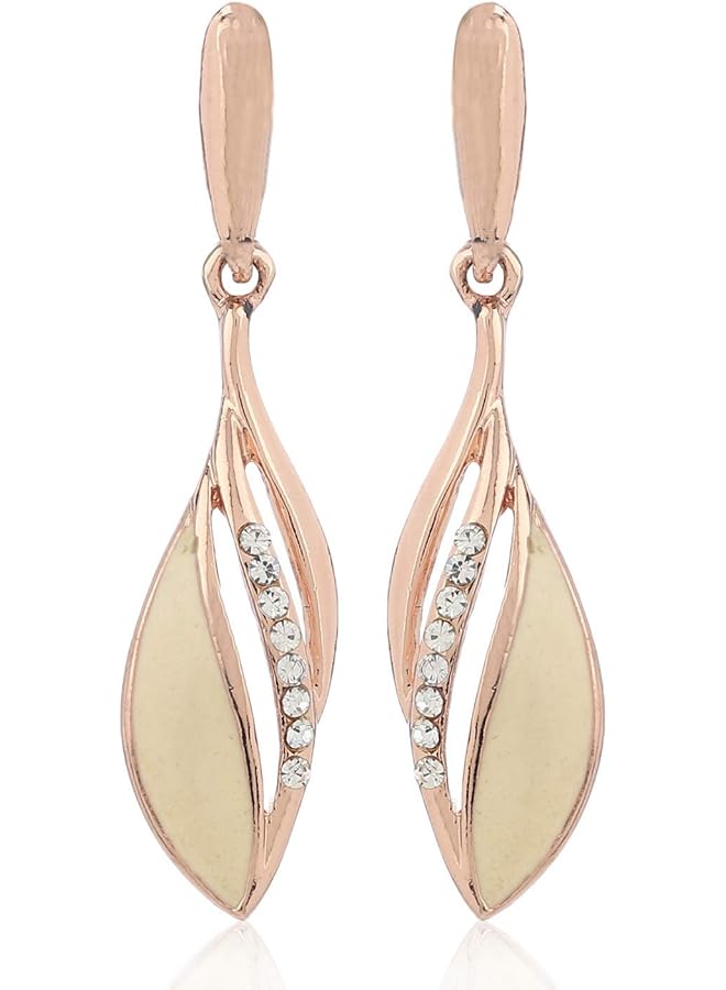 Estele 24Kt Brass Rose Gold Tone Plated White Enamel with crystal stone Earrings for Girl's - Image 1