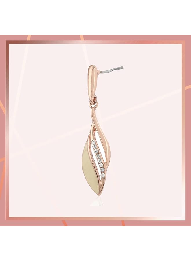 Estele 24Kt Brass Rose Gold Tone Plated White Enamel with crystal stone Earrings for Girl's - Image 3