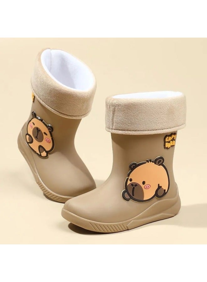 New Children's Rain Boots Kapibara Boys And Girls Non-slip Rain Boots Students And Toddlers Plus Velvet Waterproof Water Shoes