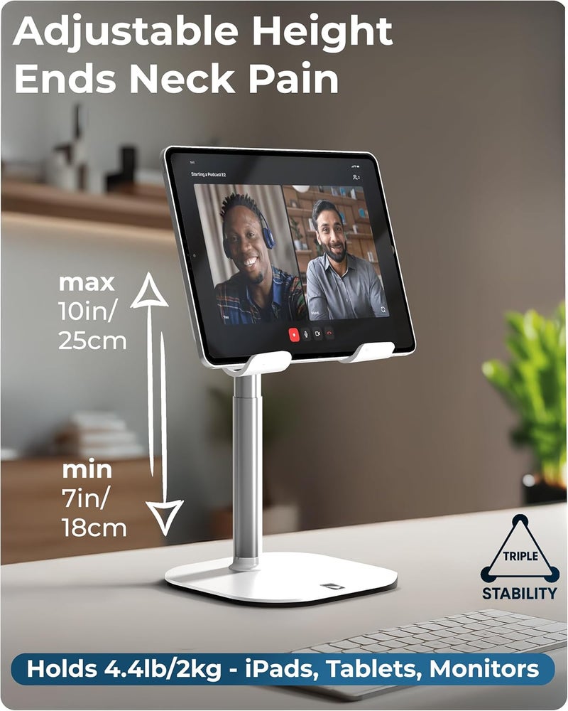 cooper TabHolder, 7-10" Height Adjustable Tablet Stand, Premium iPad Stand for Desk, 270° Tilt Portable Monitor Holder for 15.6-17" Displays, for All iPad, Kindle, Surface, Samsung Tablets (White) - Image 2
