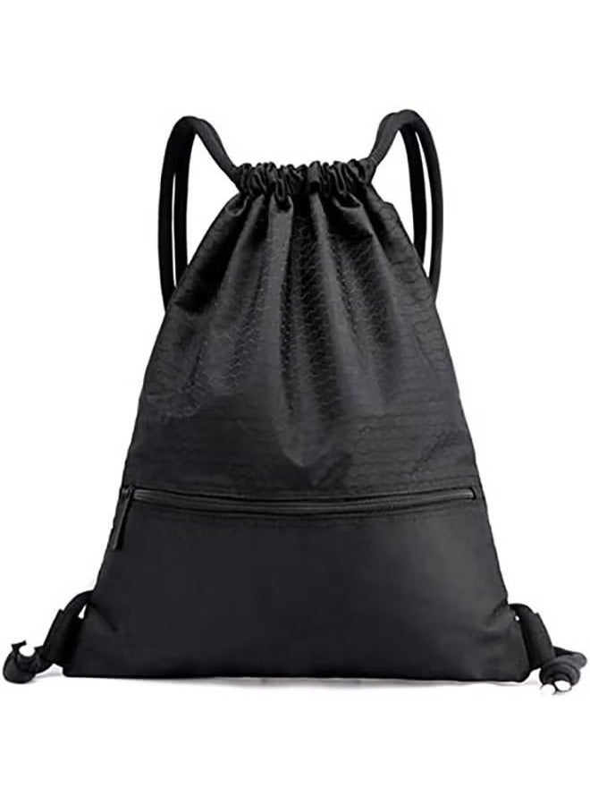 Generic Drawstring Backpack,Sports Canvas Bag,Waterproof Oxford Fabric Drawstring Bag,Swimming Bag,Basketball Bag,Soccer Bag,Zipper 43*49cm(Black)  - Image 1