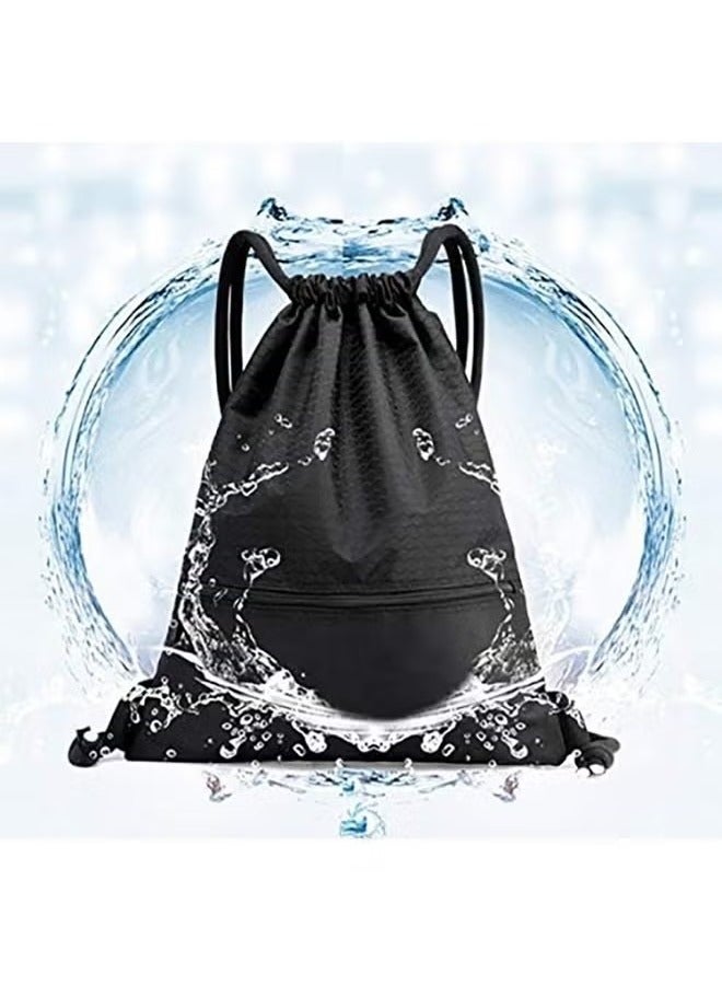 Generic Drawstring Backpack,Sports Canvas Bag,Waterproof Oxford Fabric Drawstring Bag,Swimming Bag,Basketball Bag,Soccer Bag,Zipper 43*49cm(Black)  - Image 2