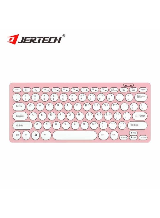 JERTECH DK500 USB Mini Silent Keyboard , Wired Office Comfort keyboard - 78 Slim Round keycap - Arabic & English PINK - Image 1