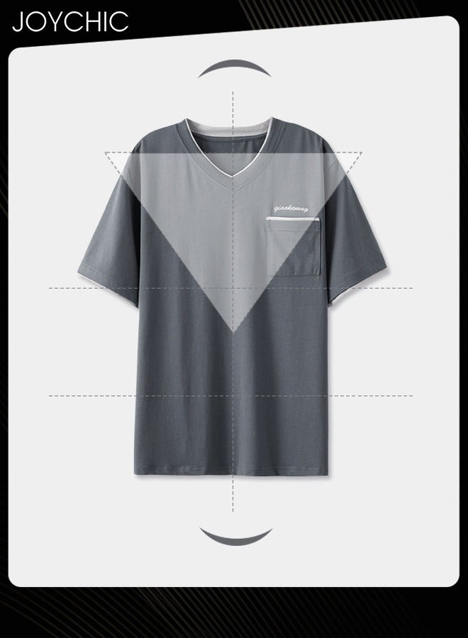 Joychic Solid Color Sports Style Men's Pajamas Set Spring and Autumn Short-sleeved Sleepwear Modal Skin-friendly Quick-dying Pullover Home Clothes for Youth Grey - Image 3