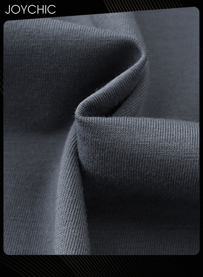 Joychic Solid Color Sports Style Men's Pajamas Set Spring and Autumn Short-sleeved Sleepwear Modal Skin-friendly Quick-dying Pullover Home Clothes for Youth Grey - Image 4