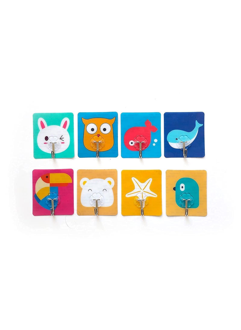 MOHAK MOHAK Metal Printed Fancy Self Adhesive Printed Waterproof Adhesive Strong Wall Hook Multicolour Multi Design Color 8 Pieces  - Image 1