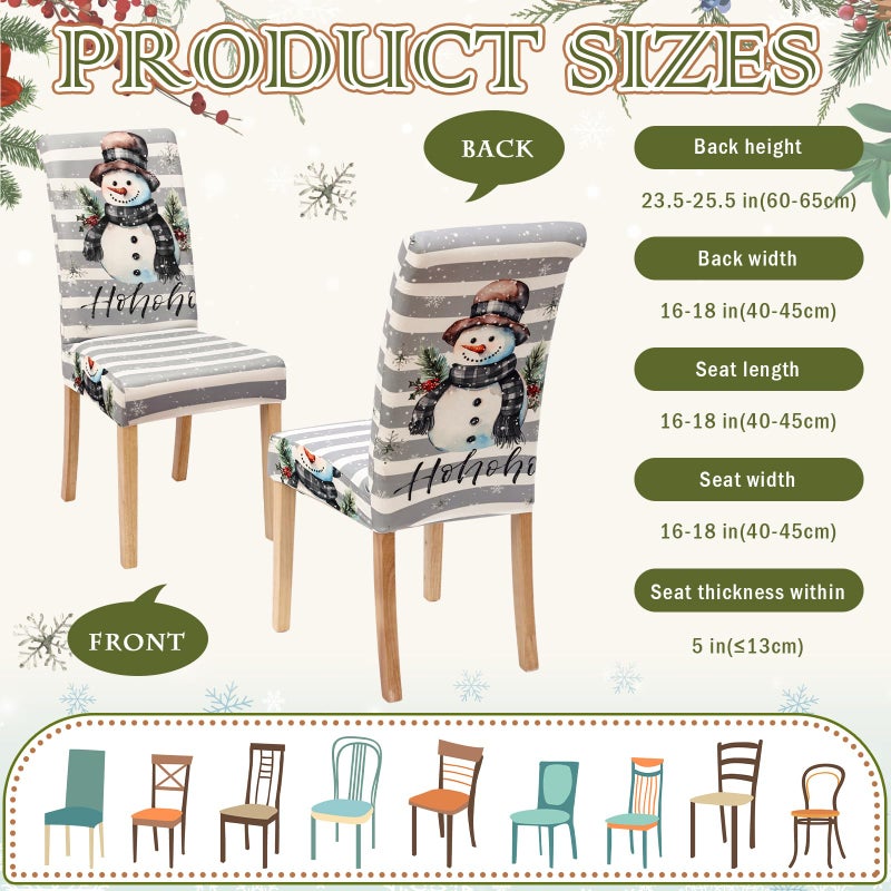 FuWeave FuWeave 6 Pcs Christmas Snowman Chair Covers Winter Vintage Dining Chair Slipcovers Christmas Seat Covers Winter Elk Gloves Stretch Removable Washable Dining Protector for Party Dining Wedding Kitchen - Image 2