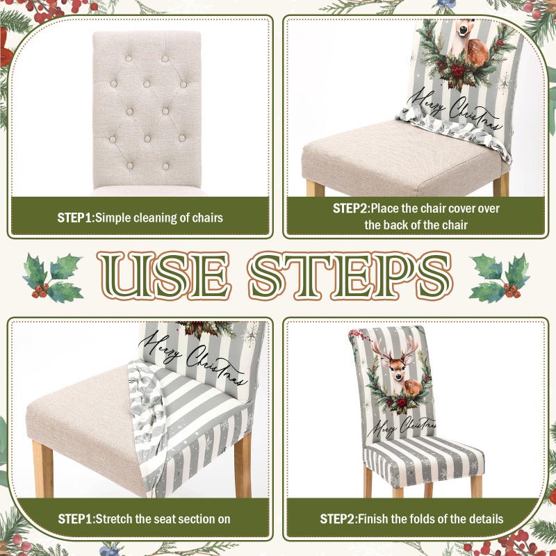 FuWeave FuWeave 6 Pcs Christmas Snowman Chair Covers Winter Vintage Dining Chair Slipcovers Christmas Seat Covers Winter Elk Gloves Stretch Removable Washable Dining Protector for Party Dining Wedding Kitchen - Image 4