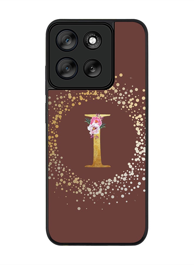Stylizedd For Motorola Moto G56 Case,Slim fit Camera Protection, Shockproof Thin Phone cover  - Custom Monogram Floral - I  (Brown ) - Image 1